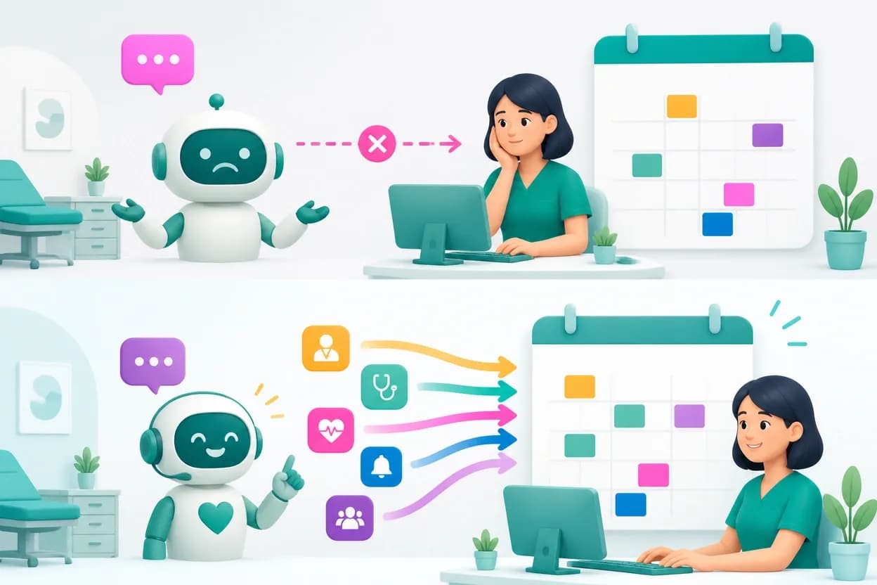 Confronto tra un chatbot scollegato e un assistente collegato all'agenda condivisa dello studio medico