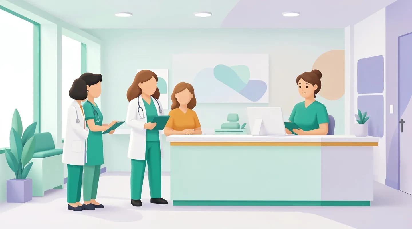 Team di un poliambulatorio appena aperto: medici, infermieri e segreteria coordinati da un unico gestionale