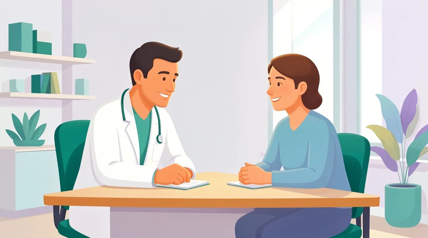 Medico che comunica con empatia con un paziente seduto alla scrivania