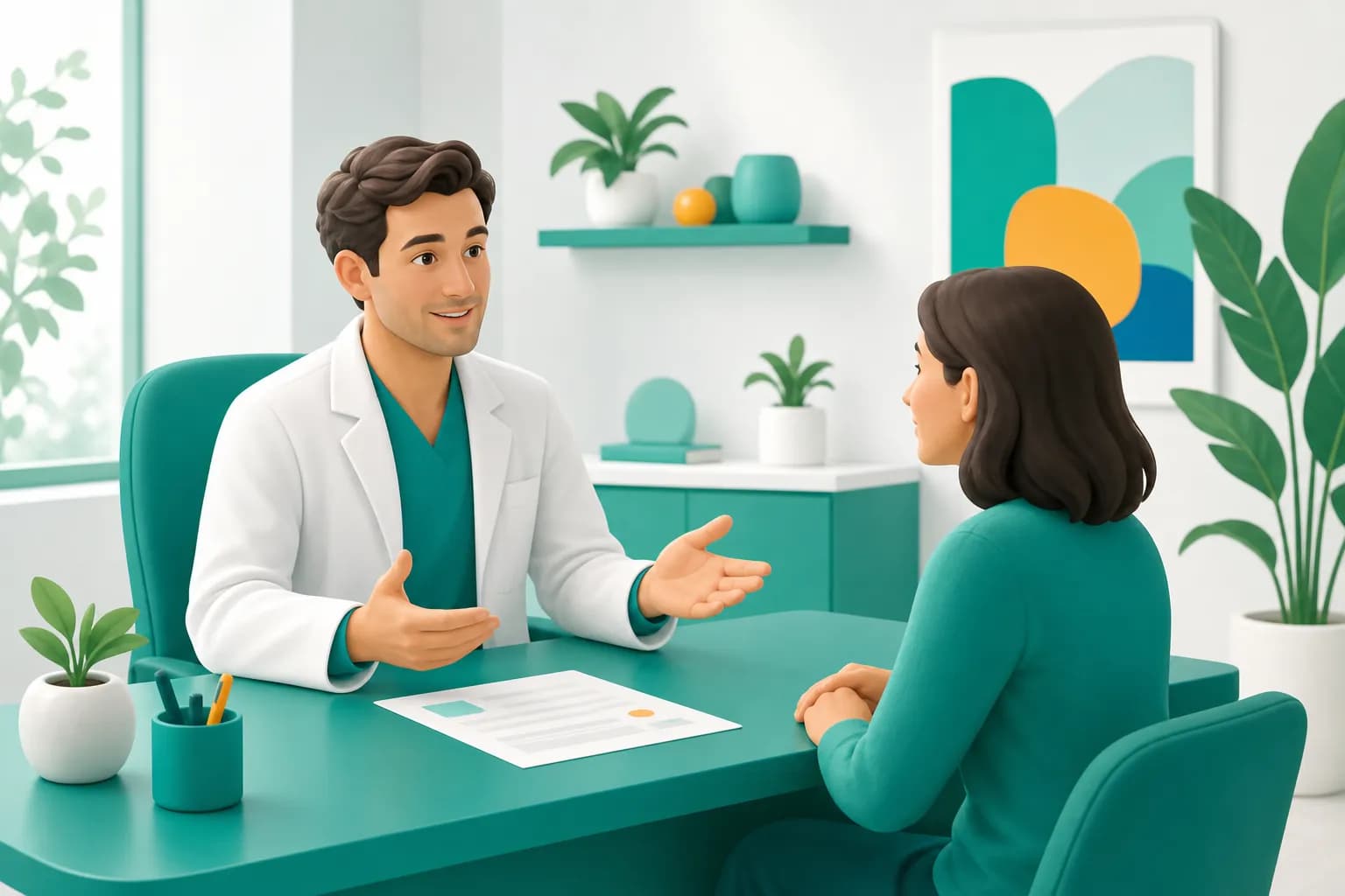 Medico che dialoga con la paziente e raccoglie il consenso informato prima di un trattamento
