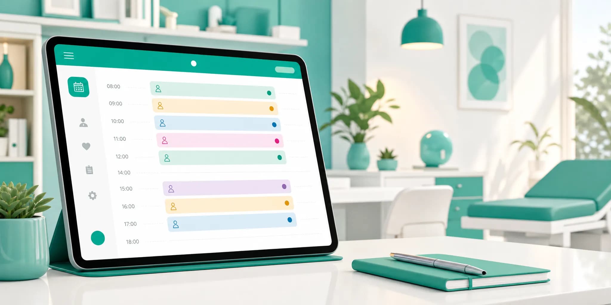 Agenda digitale di uno studio medico con slot orari senza sovrapposizioni su un tablet