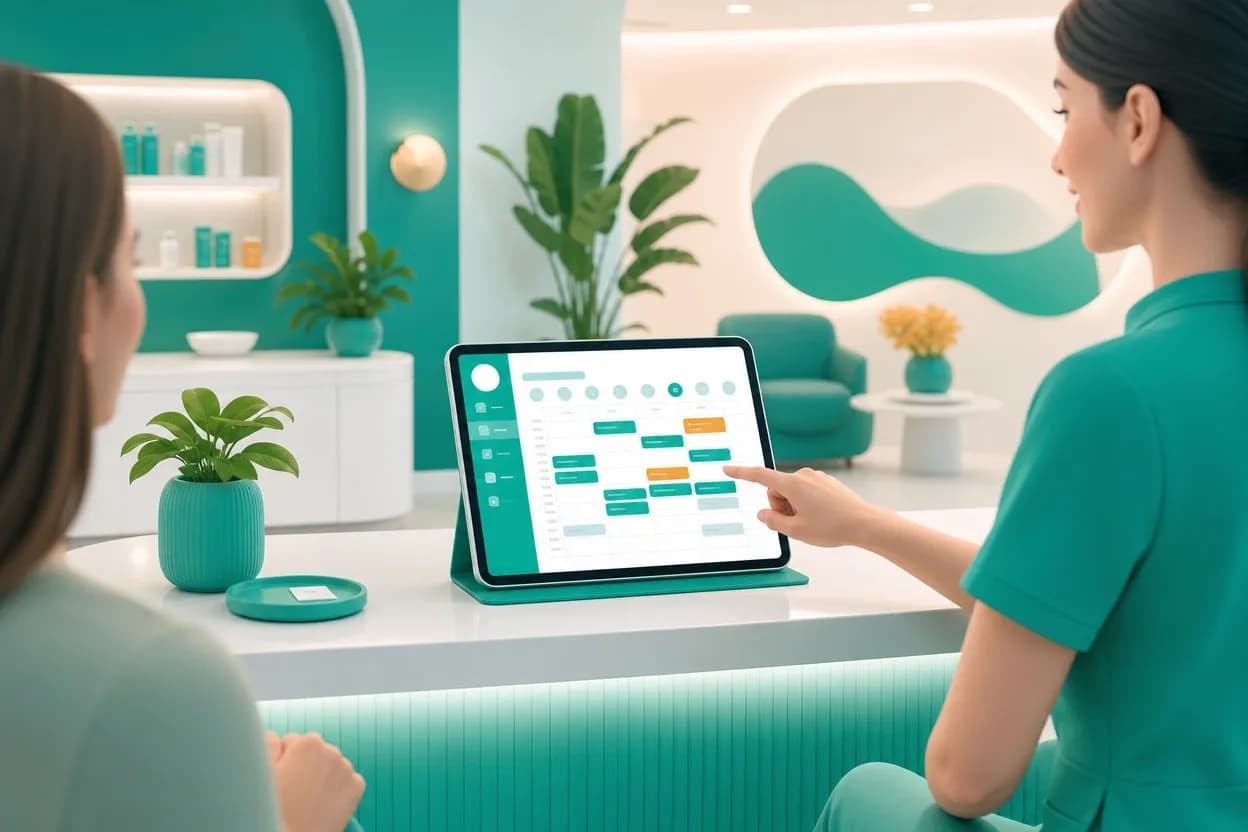 Agenda appuntamenti di un centro estetico visualizzata su tablet alla reception