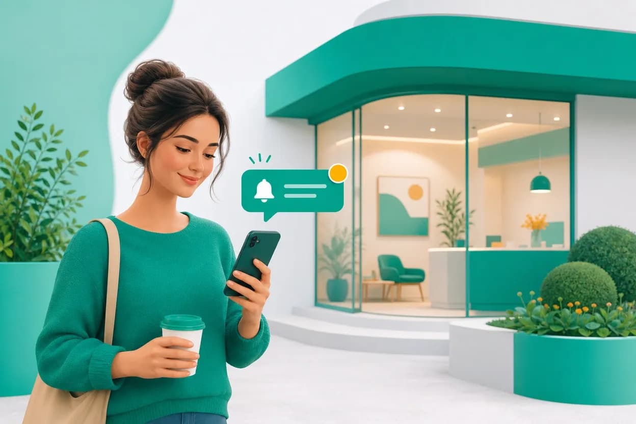 Cliente di un centro estetico che riceve un promemoria automatico dell'appuntamento sullo smartphone