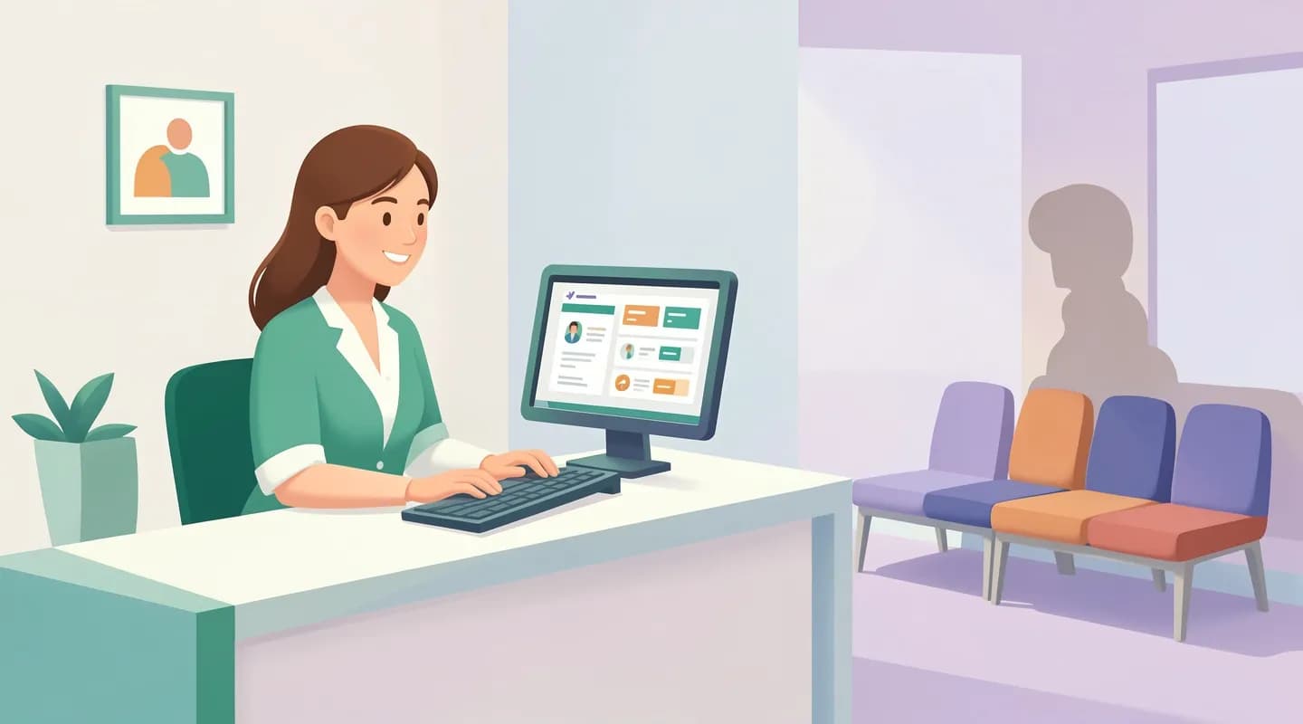 Segretaria che gestisce l'anagrafica e gli appuntamenti dei pazienti nello studio medico