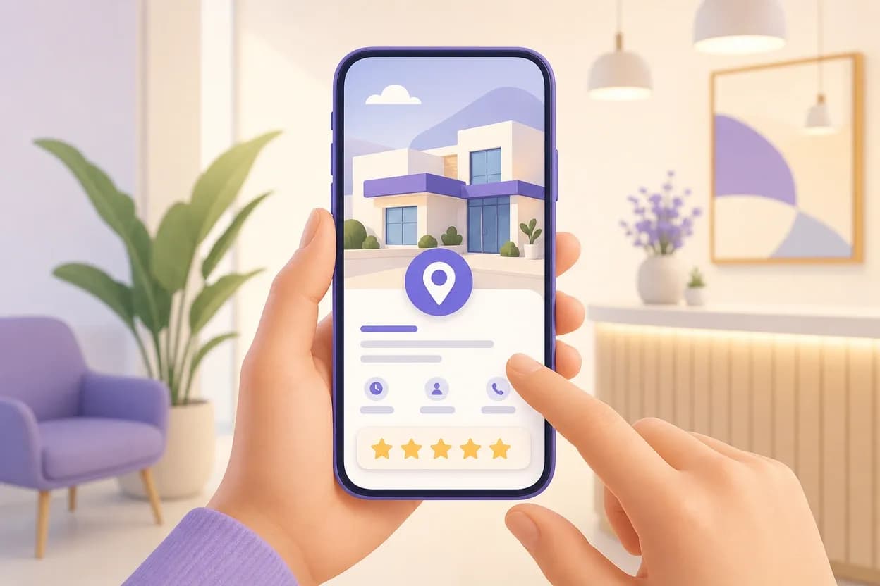 Scheda Google Profilo dell'Attività di uno studio medico su smartphone con mappa e recensioni