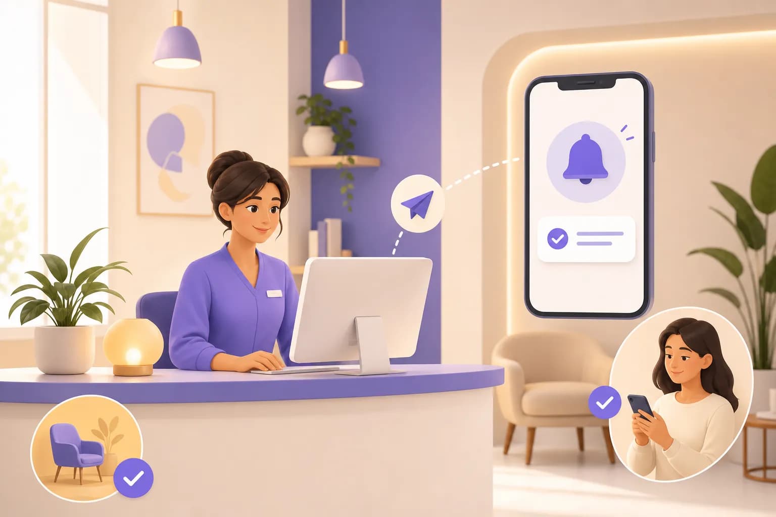 Segretaria che invia un promemoria di appuntamento ai pazienti per ridurre le assenze