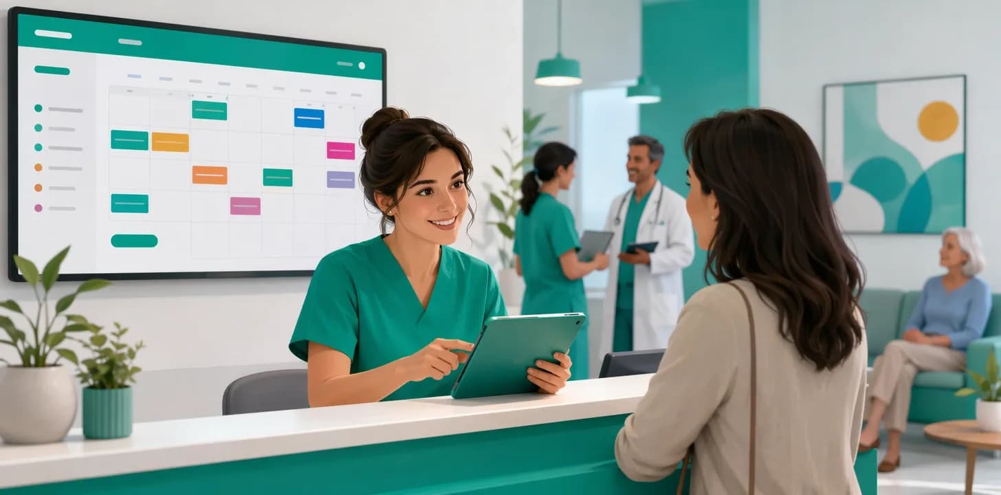 Segretaria che consulta la lista dei pazienti da richiamare su un tablet