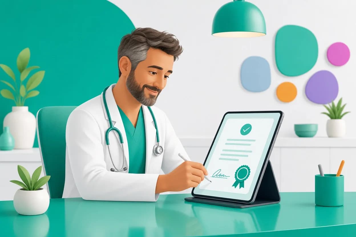Medico che firma digitalmente un referto dal gestionale senza stampare