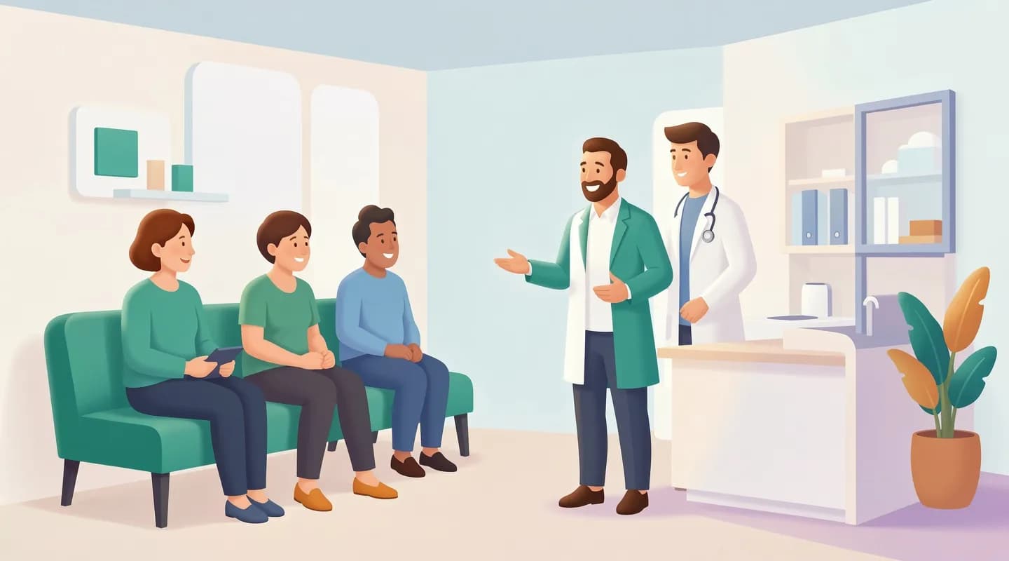 Pazienti soddisfatti con poca attesa e medico che li accoglie puntuale nello studio medico