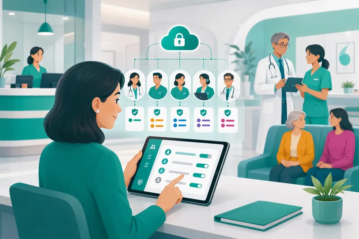 Responsabile di ambulatorio che gestisce i permessi di accesso del personale su un tablet