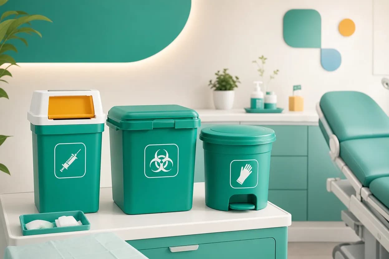 Contenitori dedicati per la raccolta dei rifiuti sanitari a rischio infettivo in uno studio medico
