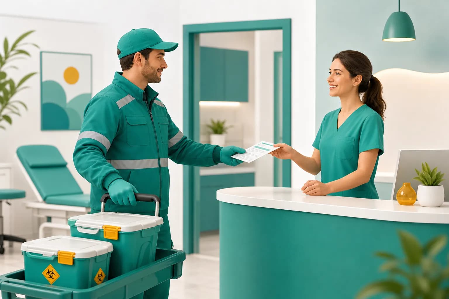 Operatore che ritira i rifiuti sanitari dello studio e consegna il formulario di identificazione