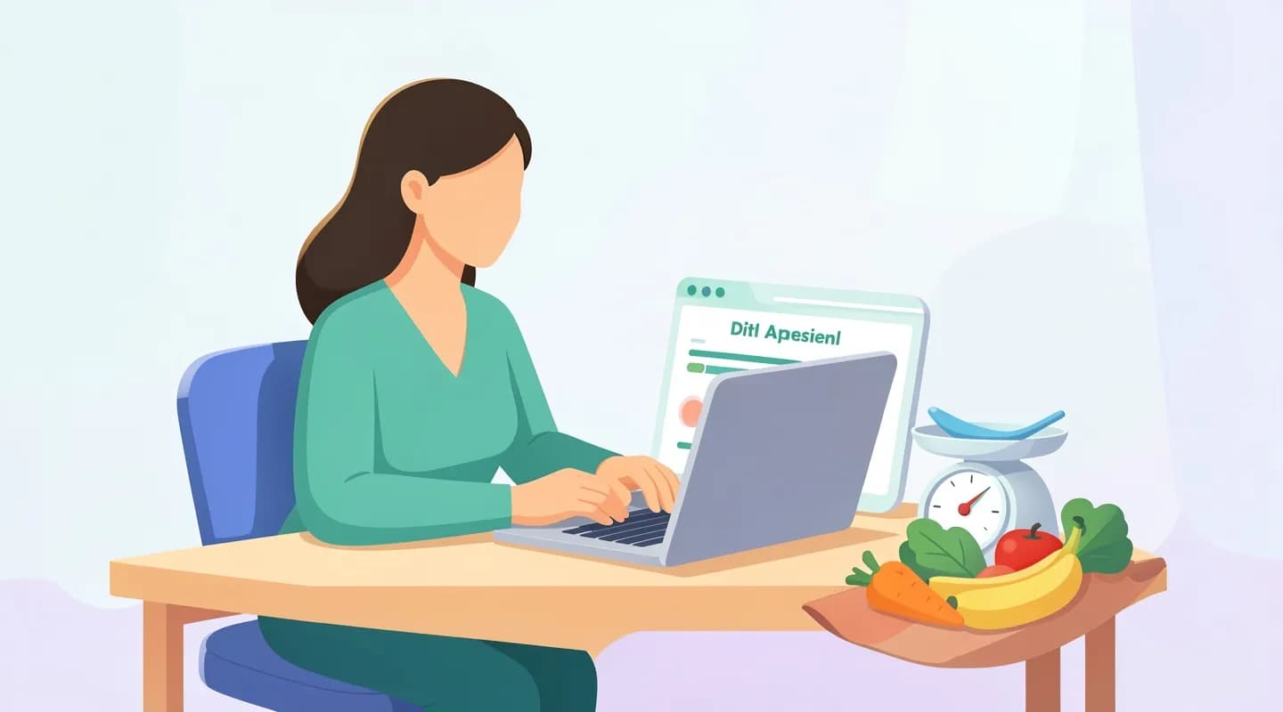 Nutrizionista che organizza diete e appuntamenti dei pazienti su un software gestionale nel suo studio