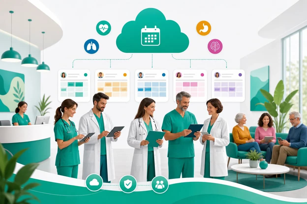 Poliambulatorio con più specialisti e agende parallele gestite da un software in cloud