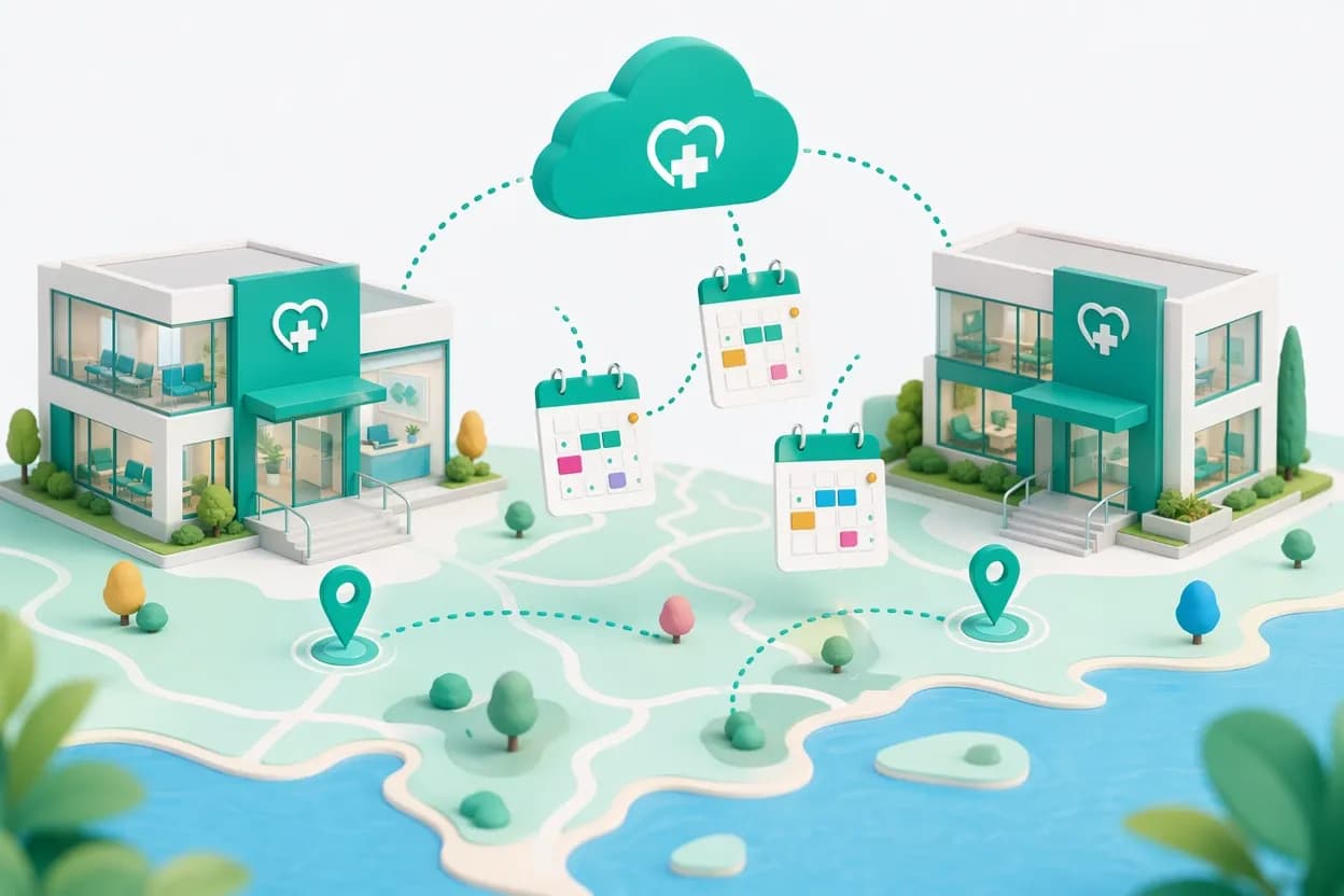 Due sedi di un poliambulatorio collegate dallo stesso software in cloud, agende sincronizzate