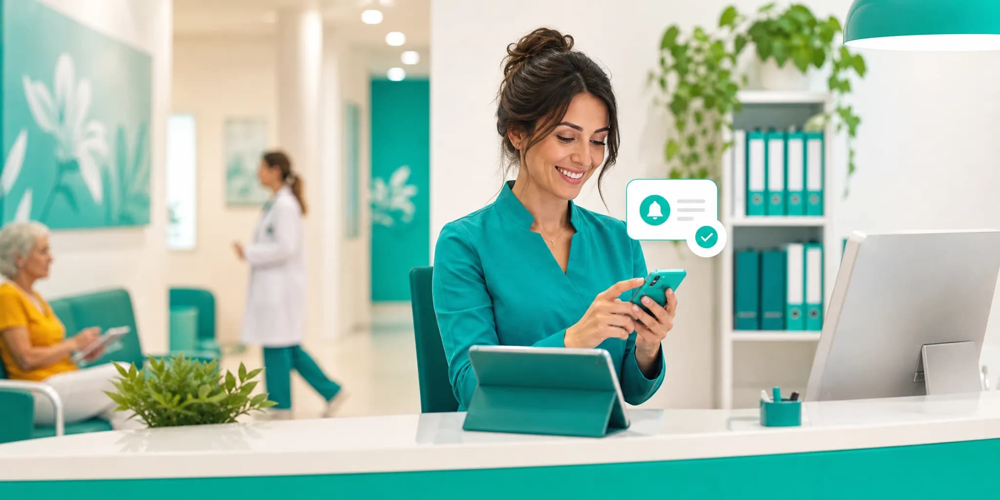 Segreteria di uno studio medico che scrive un messaggio WhatsApp Business a un paziente