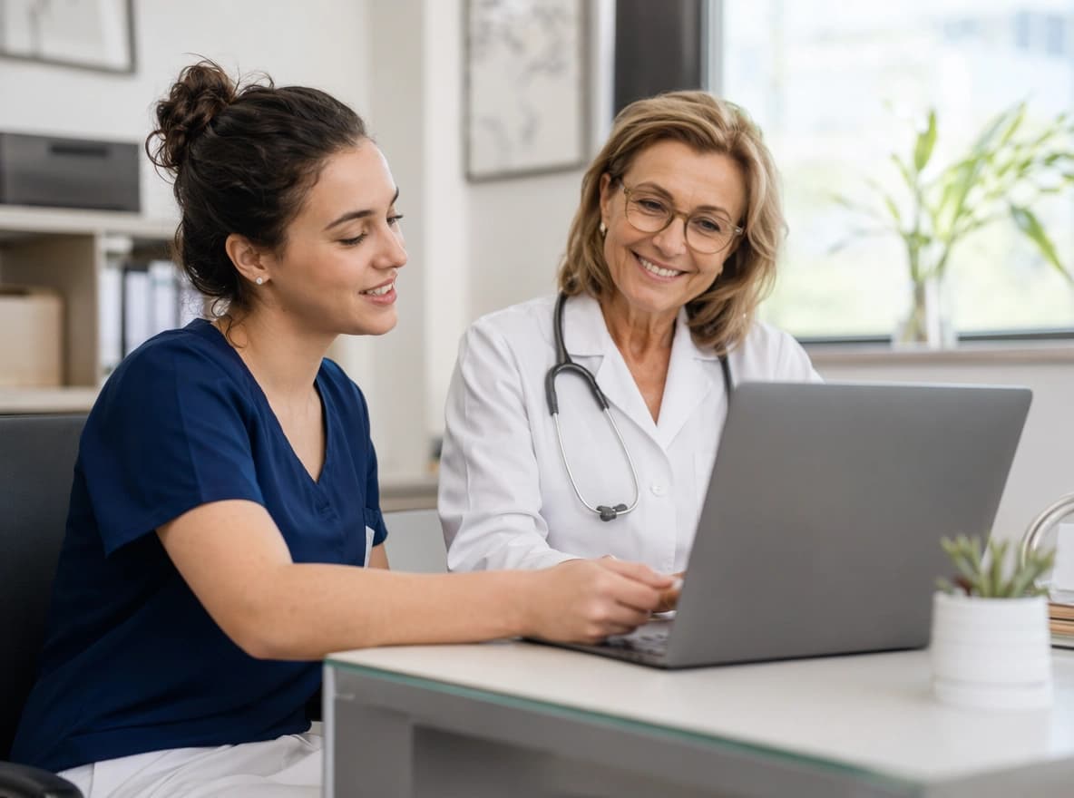 Segreteria di un ambulatorio configura l'agenda digitale su un computer, formazione inclusa