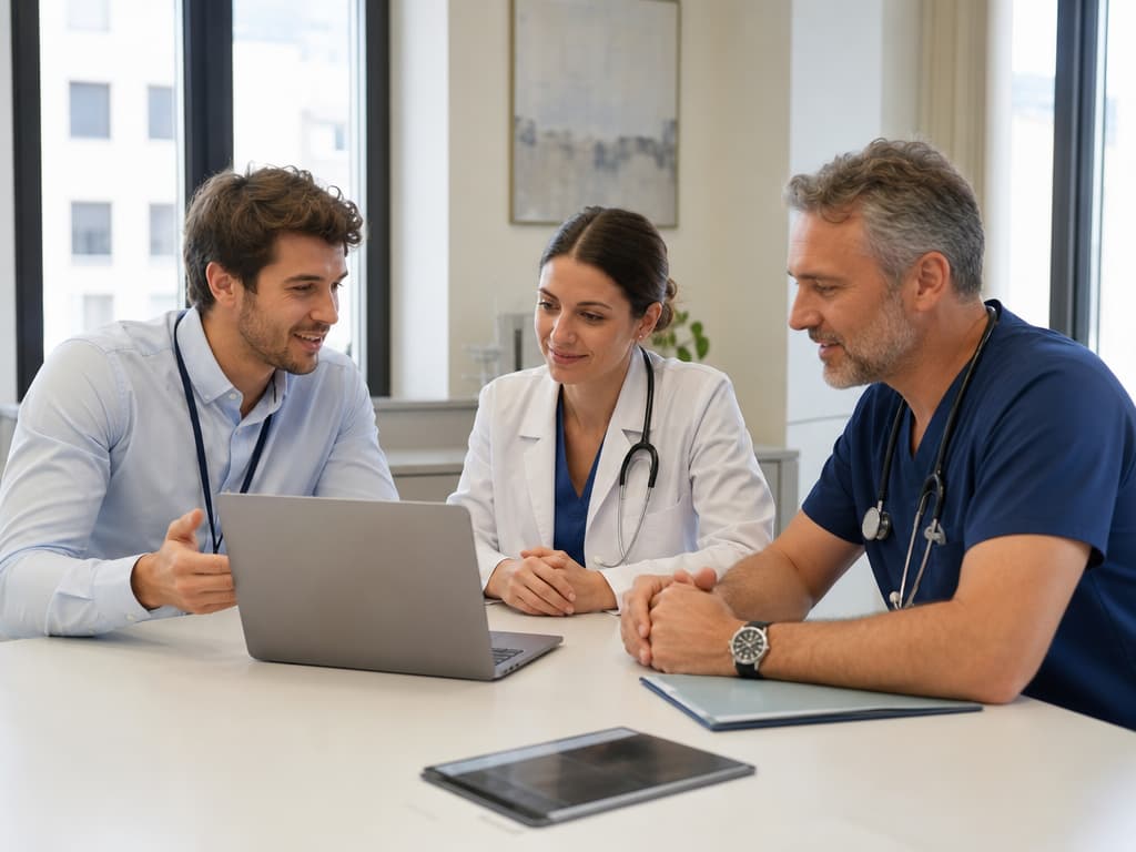Un consulente affianca un piccolo team di professionisti mentre configurano l'agenda condivisa, formazione inclusa