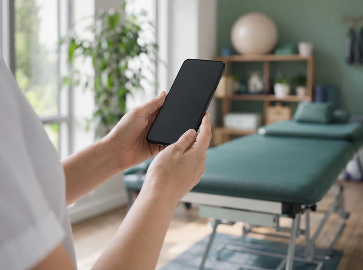 Fisioterapista che controlla agenda e promemoria dello studio dallo smartphone