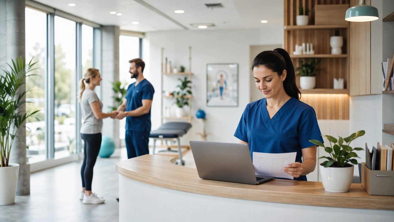 Reception di uno studio di fisioterapia moderno con gestione degli appuntamenti