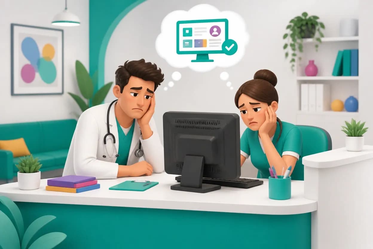 Medico e segretaria valutano i segnali per cambiare il gestionale dello studio davanti a un vecchio software lento