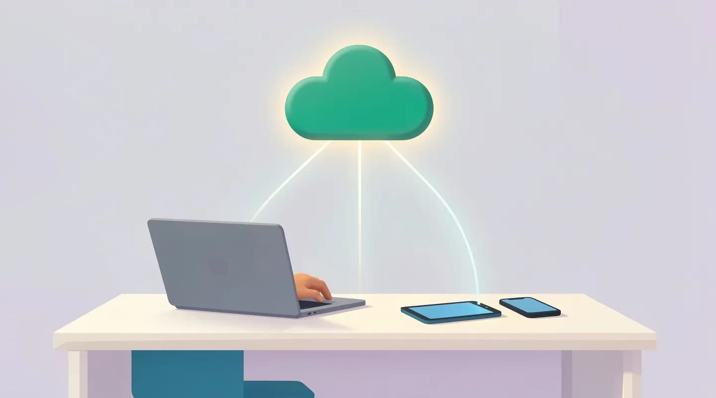 Medico che accede ai dati dell'ambulatorio in cloud da laptop e tablet nello studio