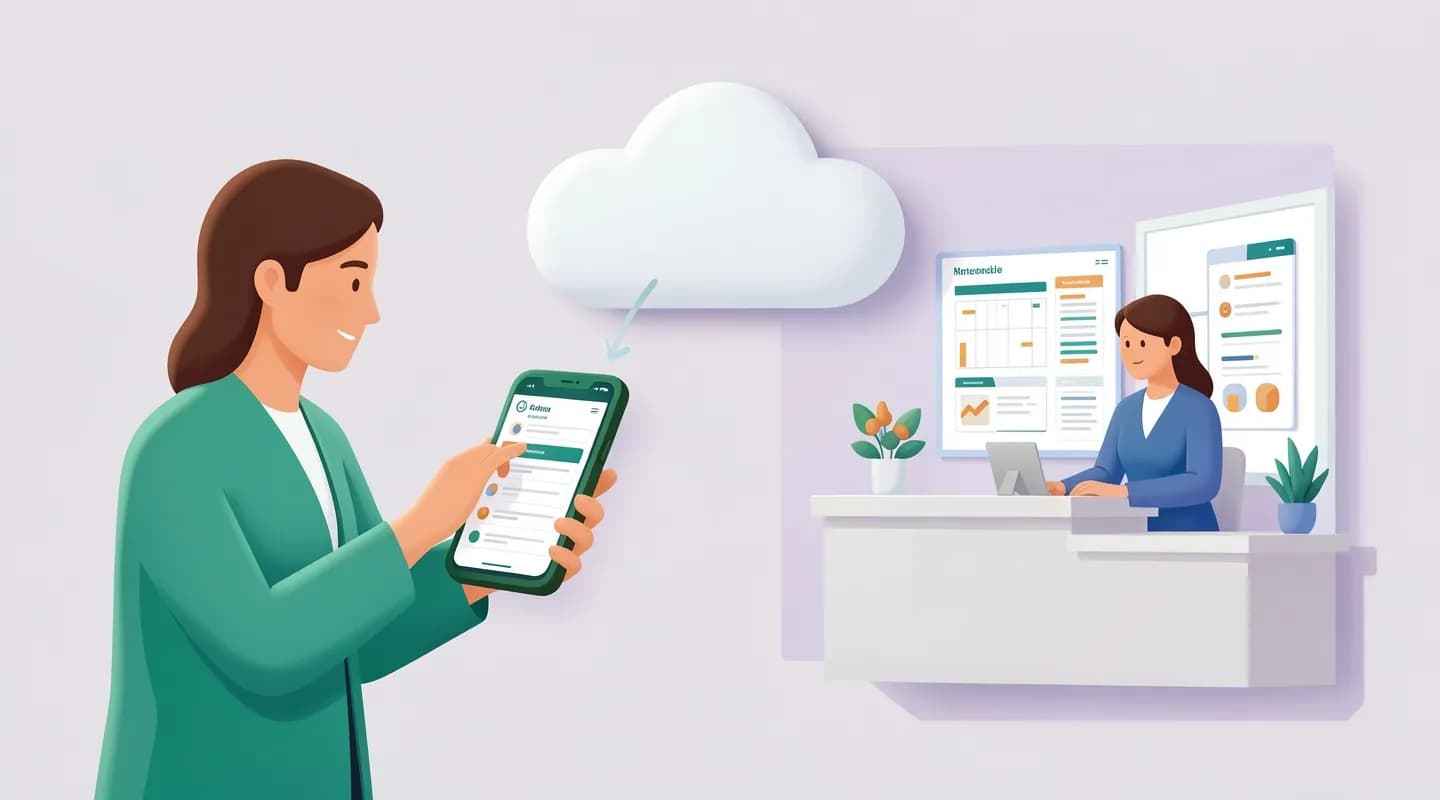 Medico che accede al gestionale in cloud dell'ambulatorio da casa e in mobilità su smartphone