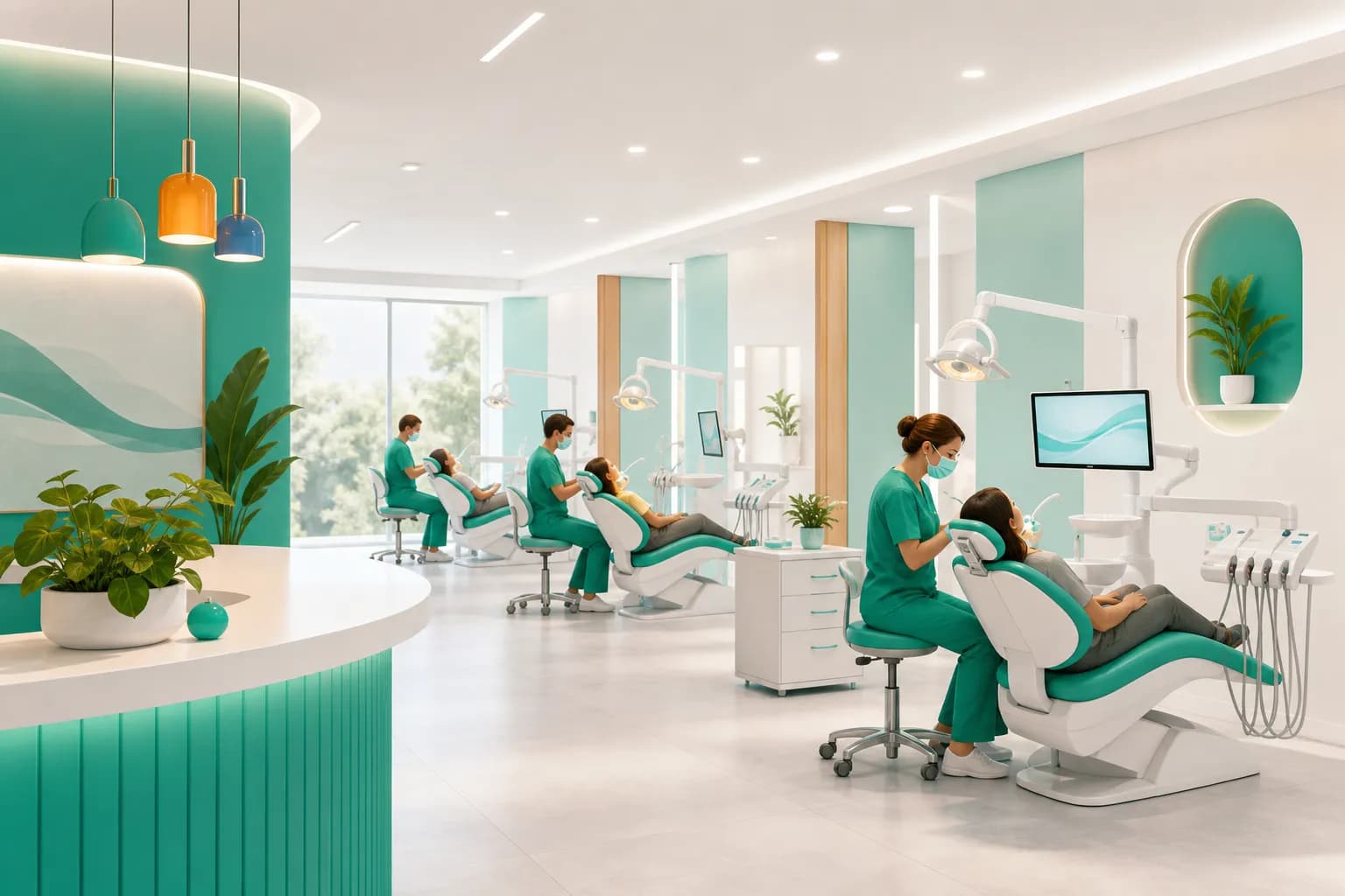 Studio odontoiatrico con più poltrone e operatori, agende coordinate su un'unica schermata