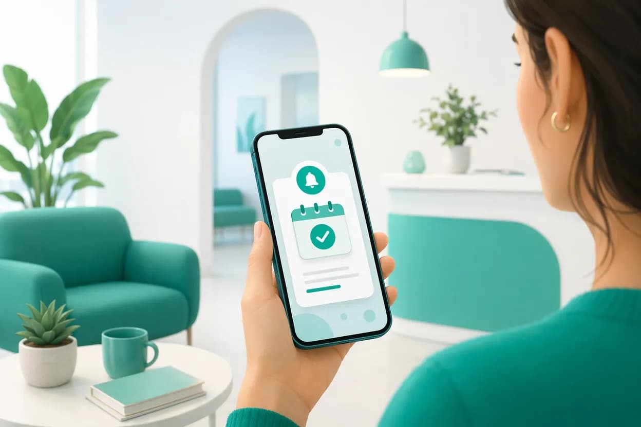 Paziente che riceve sul telefono un promemoria dell'appuntamento dello studio medico