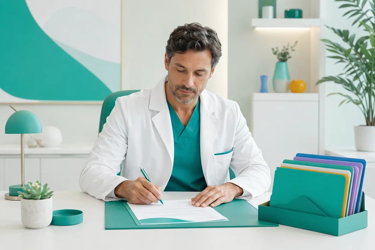 Attestazione medica firmata prima del trattamento estetico con documentazione ordinata dello studio