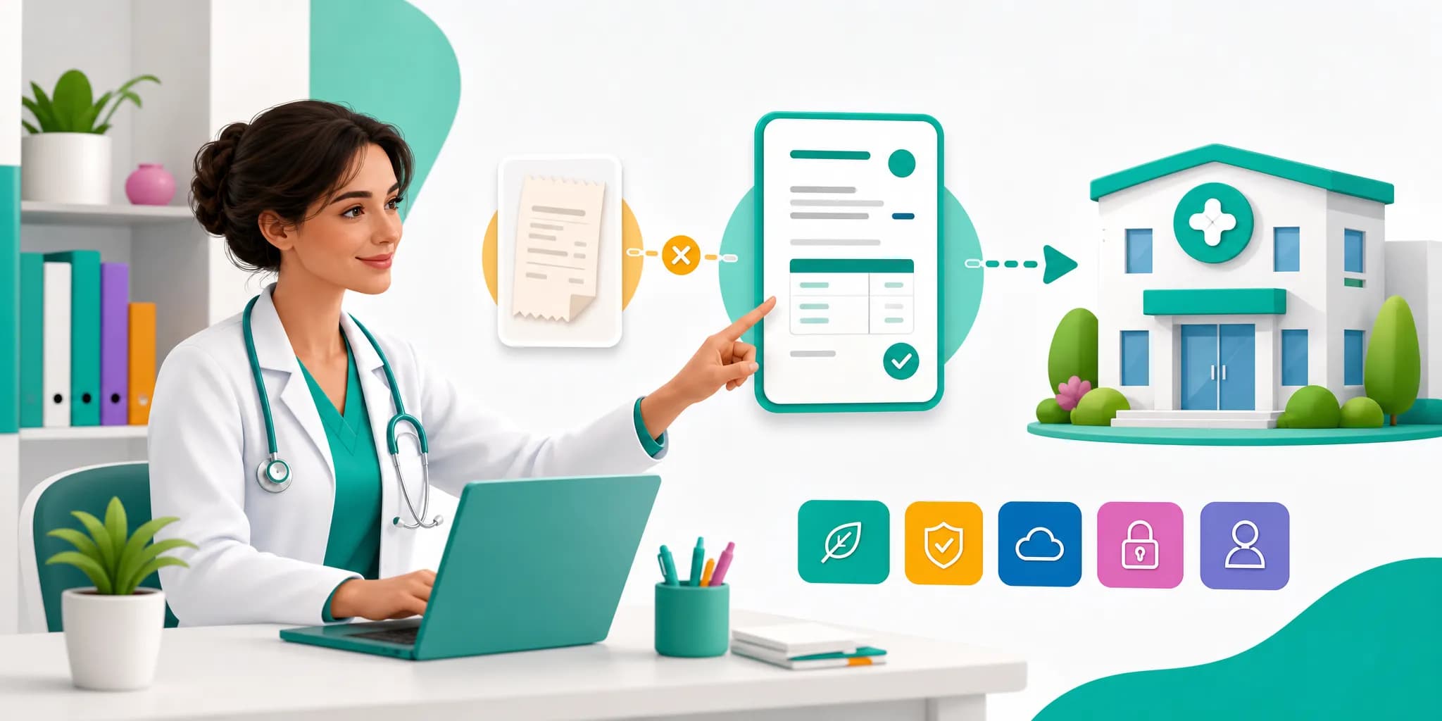 Medico che emette fattura elettronica verso una struttura sanitaria dal computer dello studio