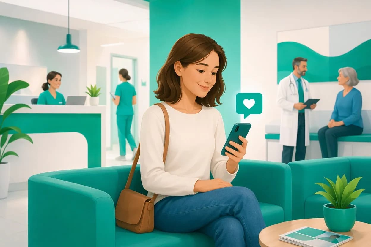 Paziente che riceve su smartphone un messaggio di ringraziamento dopo la visita medica