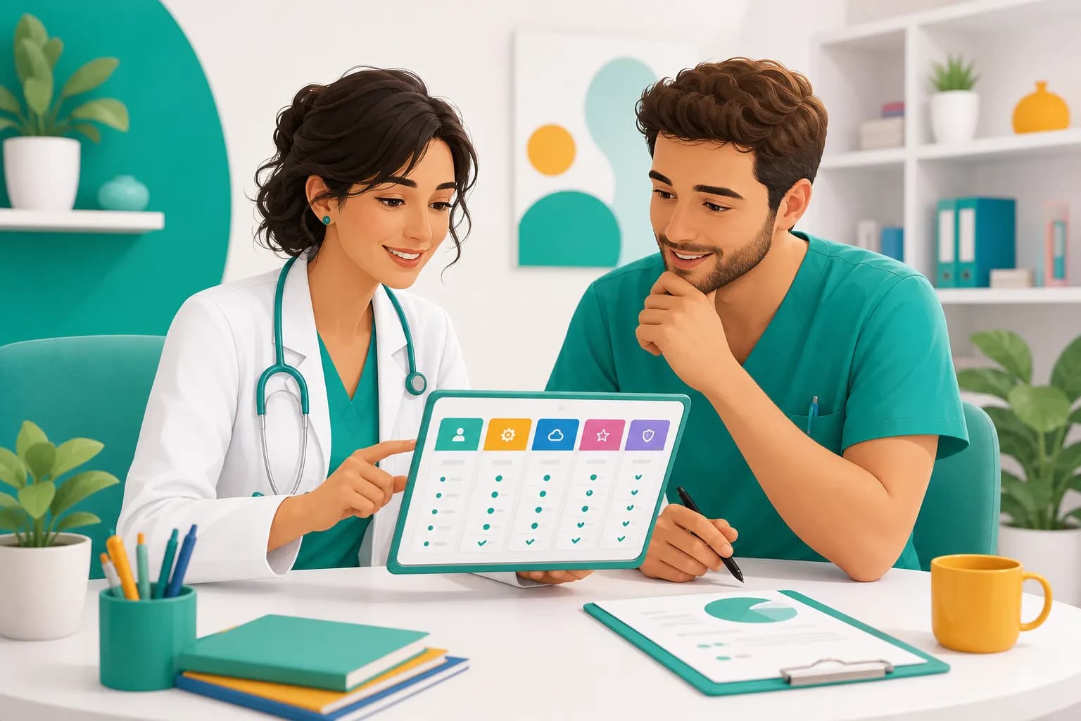 Medico e collaboratrice confrontano i criteri per scegliere un software di fatturazione allo studio