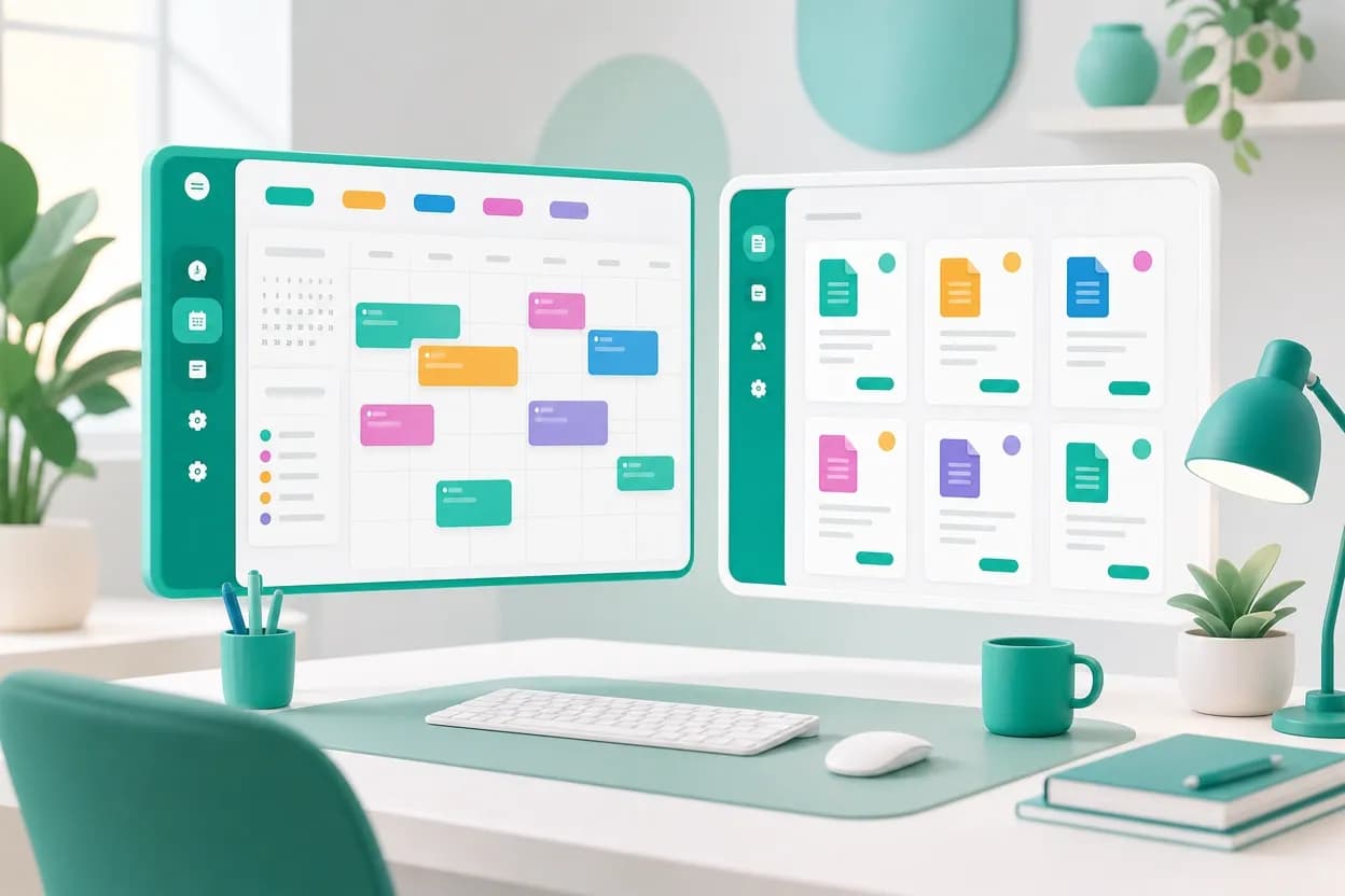Scrivania di uno studio medico con il gestionale dell'agenda accanto al software di fatturazione