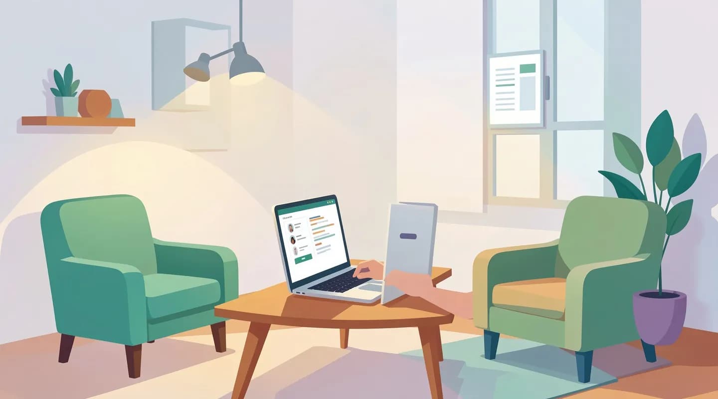 Psicologa che organizza appuntamenti e note dei pazienti su un software gestionale nel suo studio