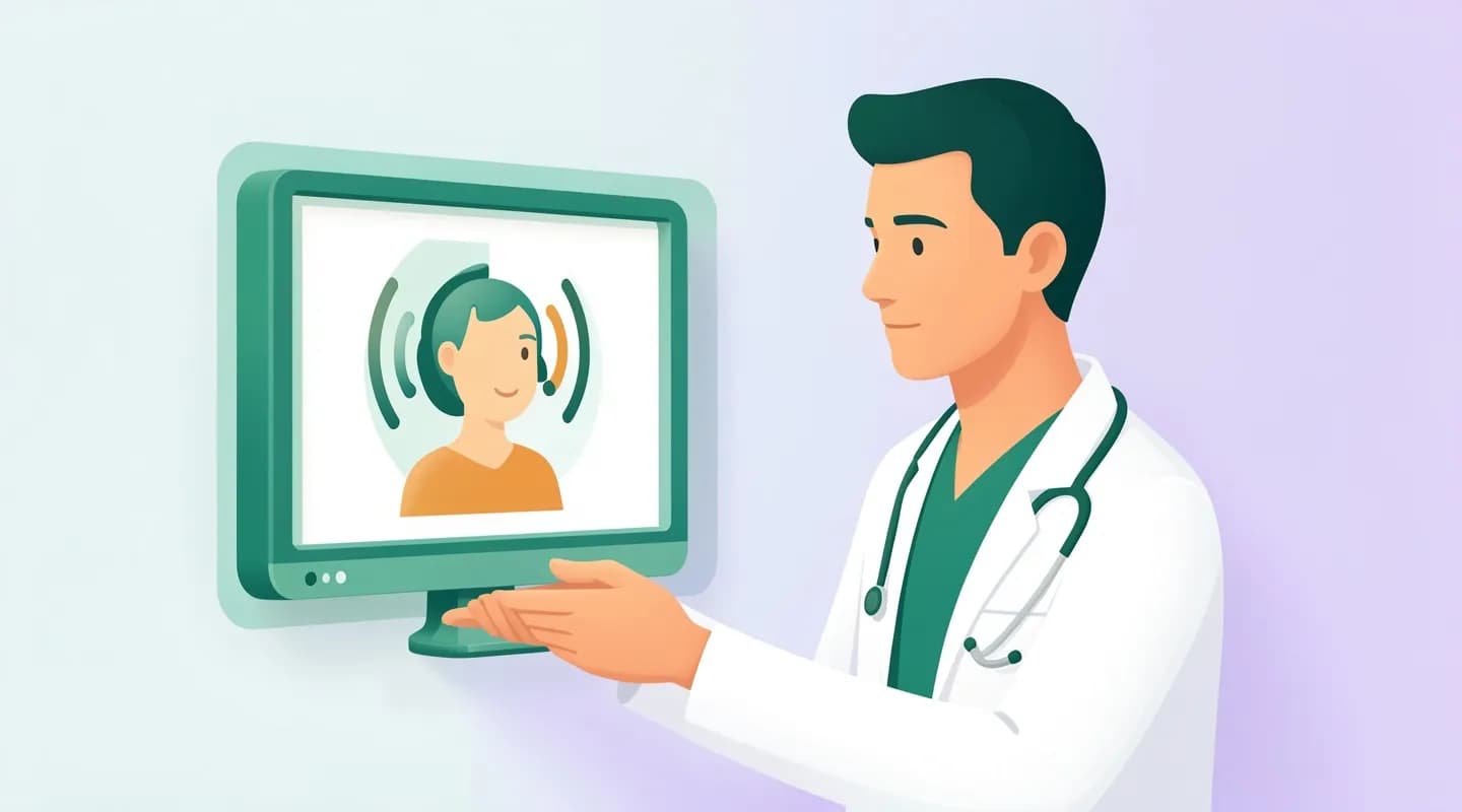 Medico che osserva uno schermo con un paziente e un segnale di connessione debole