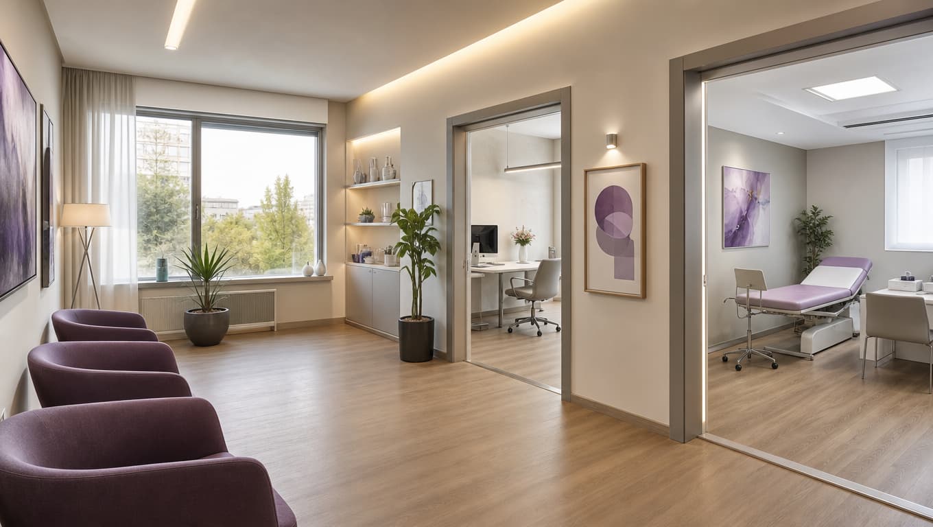 Studio medico associato moderno con più ambulatori condivisi e ambiente accogliente